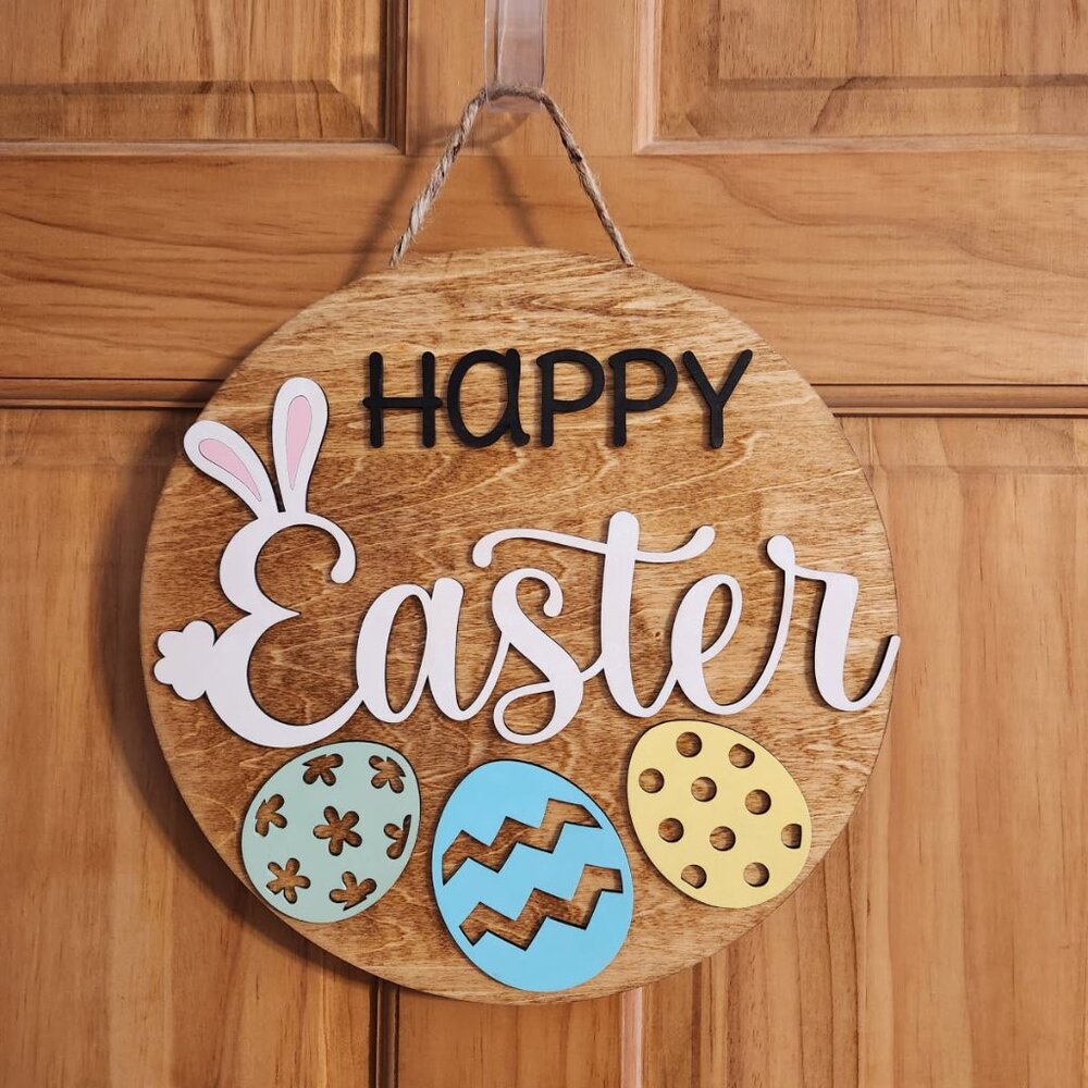 Happy Easter Wooden Sign, Easter, Spring, Wood Round Sign, Wood Sign, Laser Cut,